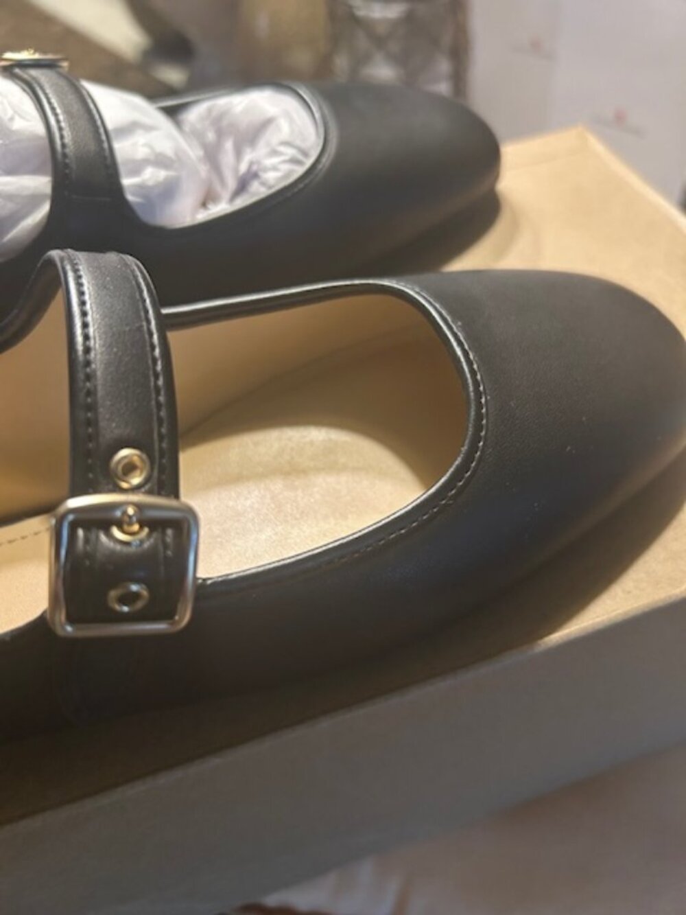 Coach Black C Rivet Leather Mary Jane Flats - Picture 10 of 12